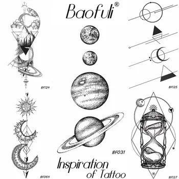 25 Dizainu Visuma Pagaidu Body Art Tattoo Kosmosa Planētas Zīmuli Skice Viltus Tetovējums Rokas Kājas Ar Garām Piedurknēm Tatoos Melnās Uzlīmes