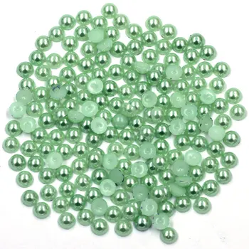 300Pcs Zaļo Pusi Kārta Sveķu Imitācija Pērļu Krelles Flatback Nail Art DIY Rotaslietas, Amatniecības Kameja Cabochons Apdare 6mm