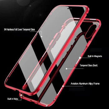 360 Metāla Magnētiskās Phone Gadījumā IPhone11 12 Pro Max Lietā par IPhone XR-X XS Max 6S 6 7 8 Plus Dubultā Sānu, Rūdīta Stikla Vāks