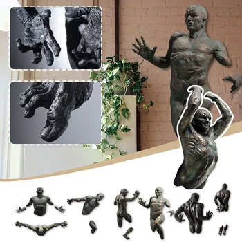 3PCS 3D Caur Sienu Attēls Skulptūru Sveķu Galvanizācijas Imitācija Vara Abstrakts Raksturs Kulons Statuja Dzīvojamā Istaba Dekori
