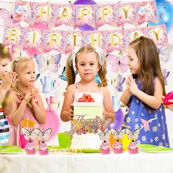 67 Gab Tauriņš Puse Rotājumi Karājas Virpuļot Rotājumi Happy Birthday Banner Cupcake Kartes Tauriņš Modelis Lateksa Balons