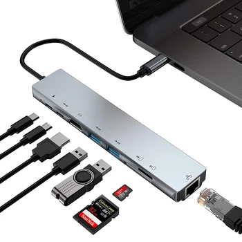 8in1 Tips-C USB Sadalītājs dokstacija Multi-funkciju, Notebook Docking Station, USB Centrmezglu UDisk Cietā Diska Peles Pogu
