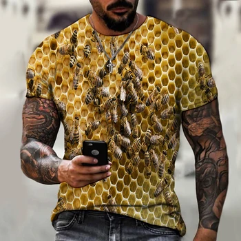 Augstas kvalitātes bišu 3D drukāšanas vasaras vīriešu T-krekls personības iela apaļu kakla īsām piedurknēm unisex hip-hop vīriešu krekls, T-krekls