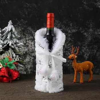 Balts Plīša Ziemassvētku Vīna Pudeles Vāciņu Noel Restorāns Štancēšanas Zelts, Sudrabs Sonwflake Šampanieti Sarkanā Vīna Soma Mājas Galda Dekori