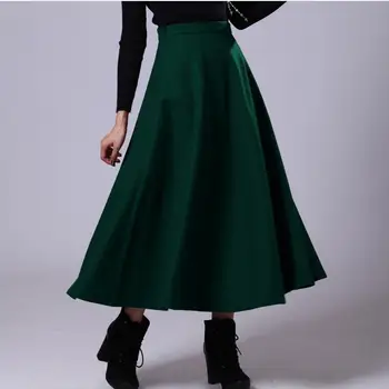 Bezmaksas Piegāde Rudens Ziemas Sieviešu Modes Visiem atbilstības Vintage-line Vilnas Sajauc Ilgi Svārki 4 Krāsas Plus Izmērs XXL