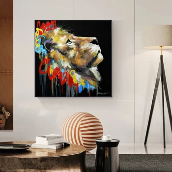 Bezrāmju Krāsains Lauva Dzīvnieku Abstraktu Eļļas Glezna uz Audekla Plakāti un Izdrukas Cuadros Sienas Art Attēlus Dzīvojamā Istaba