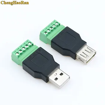 ChengHaoRan 2gab USB 2.0 Vīriešu / Sieviešu līdz 5 Pin Skrūves Savienotāju USB Ligzda ar Shield USB2.0 Tipa Skrūvju Termināli Plug