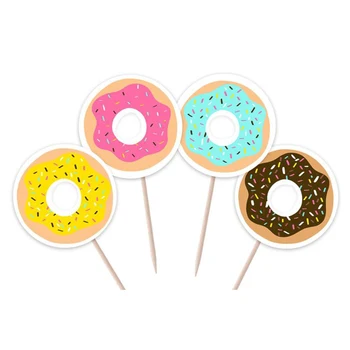 Donut Cupcake Toppers Meitenes Dzimšanas dienas ballīti - Donut Puse Dekori - Komplekts no 12