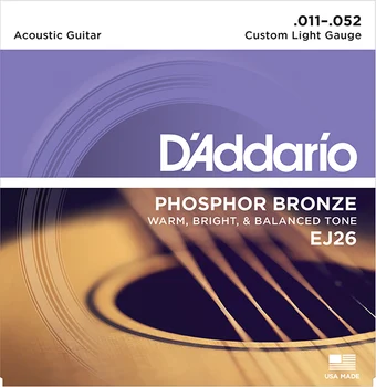 Ej26 fosfora bronzas virknes akustisko ģitāru pielāgotu gaismas 11-52 D'Addario