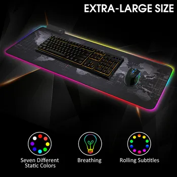 Gaming Peles Paliktņa RGB Peles Paliktņa Spēlētājs Datora peles paliktnis RGB Backlit Mause Pad Lielu peles paliktnis XXL Uz Galda, Klaviatūras LED Peles Paklājiņš