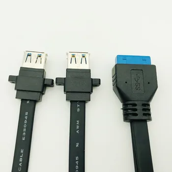 H1111Z Savienotājs USB 3.0 Panel Mount Dual Port USB 3.0 Sieviešu Skrūves Paneļa stiprinājumu uz Mātesplates 20 Pin Header Plakano Kabeli Vadu JAUNAS