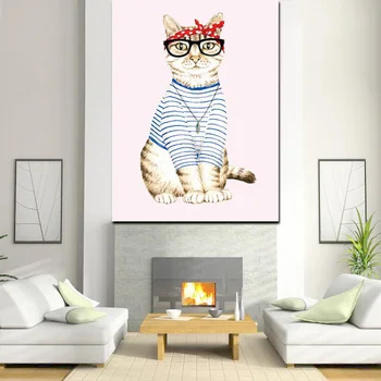 HD Drukāt Anotācija Kaķis ir Saģērbt Samazināt Meitene Dzīvnieku Eļļas Glezna uz Audekla Pop Art Sienas Attēlu Uz Dzīvojamās Istabas Dīvāna Cuadros Dekori