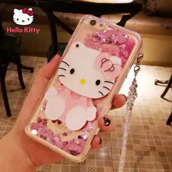 Hello Kitty IPhone 6S/7/8P/X/XR/XS/XSMAX/11/12Pro/12mini Spogulis plūstošās smiltis Silikona Karikatūra Tālrunis CaseSuitable meitenēm