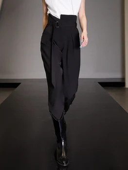 Ir 2021. Modes Sieviešu Streetwear Kravas Bikses Melnā Potītes Garums Elastīgs Viduklis Joggers Sieviešu Brīvs Bikses Gadījuma Haren Lauka Bikses C212