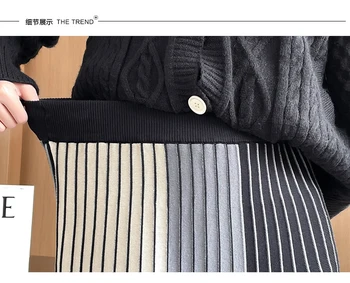 Ir 2021. Rudens Ziemas Adīti Svārki Sieviešu Līmēšana Augsta Vidukļa Vintage Šūpoles Jumta Svārki Modes Korejas Kroku Svārki, Sieviešu