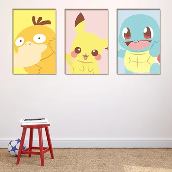 Japāņu Anime Pokemon Plakātu, Pikaču/Squirtle/Psyduck Audekla Apgleznošana Sienu Bērniem Guļamistabu Mājas Sienu Apdare Dāvanas