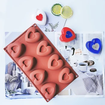 Jauns 8 Dobumā, Sirds Riņķa Silikona Kūka Pelējuma Sīkfailus 3D DIY Roku darbs Virtuvē Atkārtoti Cepšanas Rīki Dekorēšanas Uzpūtenis Pieņemšanas Pelējuma