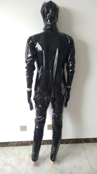 Jauns Vīriešu un Sieviešu PVC Mākslīgās Ādas Bodysuit Cosplay Kostīmi Catsuit Clubwear atpakaļ dubultu rāvējslēdzēju priekšā ar noņemamu maska, cimdi