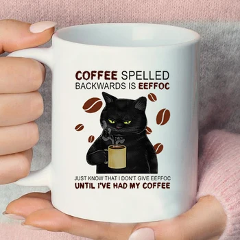 Kafijas Uzrakstīti Atpakaļ Ir Eeffoc Coffe Krūze Melns Kaķis Krūze Smieklīgi Melnais Kaķis, Dzeramā Kafijas Krūze Kaķis Mīļāko Coffe Kausa Ideja Dāvanu