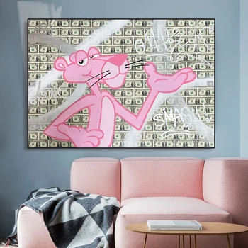 Karikatūra Pink Panther Naudu, Mākslas Audekla Glezna, Plakāts un Drukas Radošumu Karikatūra Sienas Mākslas Aina Istaba Mājas Dekoru Bez Rāmja