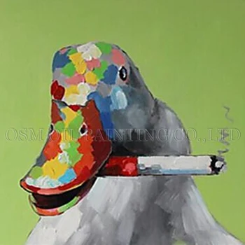Lielisks Mākslinieks, Roku darbs, Augsta Kvalitāte Anotācija Dzīvnieku Eļļas Glezna uz Audekla Smieklīgi Smēķēšana Pīļu Eļļas Glezna uz Sienas Apdare