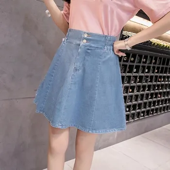 Lucyever ir 2021. Jaunu Zila Sieviešu Džinsa Svārki korejas Modes Augsta Vidukļa Mini Svārki Sieviešu Ikdienas Streetwear-line Kroku Svārki