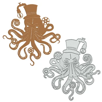 Mehāniskās Astoņkājis ar Cepuri Griešanas Mirst DIY Scrapbooking Klipkopām Dekoratīva Papīra Mākslas Kuteris Mirst Pelējuma Steampunk Metāla Trafaretu