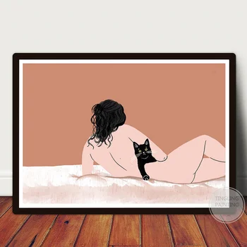 Melns Gudrs Kaķis Plakātu Ziemeļu Sienas Mākslas Audekls Gleznošanai Mūsdienu Dzīvojamā Istaba Guļamistaba Atpūtas Minimālisma Izdrukas Istabas Interjeru Estētika
