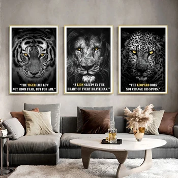 Melnā Un Baltā Lauva, Tīģeris, Leopards Zvērs Ziemeļvalstu Mākslas Plakātu, Audekls Gleznošanai Mājas Dzīvojamā Telpu Dekorēšana Drukāšanas Sienas Gleznojums