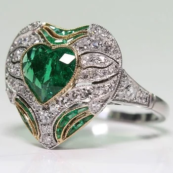 Modes Luksusa zaļā Sirds Kristāls-Dārgakmens Smaragds Kastīšu Zircon gredzeni vīriešiem Temperaments Dimanta sieviešu Rotaslietas