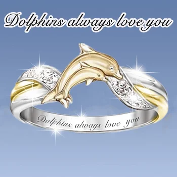 Modes šarmu, rotaslietas, gredzens, zelta delfīns lēkt dimanta gredzenu, zelta un sudraba divu krāsu sieviete gredzenu, kāzu gredzenu, jubilejas dāvana