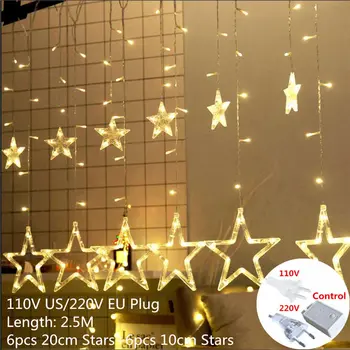 Moon Star Lampas LED Lampas String Ins Ziemassvētku Gaismas, Apdares Svētku Gaismas Aizkaru, Spuldžu Kāzu svinības Pasaku Neona 220v Vainags