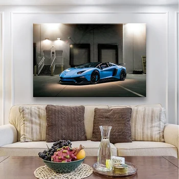 Mūsdienu Mājas Sienu Apdare, Krāsošanas Lamborghini Aventador HD Attēlu Drukas Zilā Super Auto Audekls Moduļu Plakātu Mākslas darbu