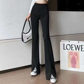 Pavasarī, Vasarā Plaša Kāju Bikses Sievietēm Houndstooth korejas Modes Signālraķetes Slim Augsta Vidukļa Harajuku Streetwear Sieviešu Bikses