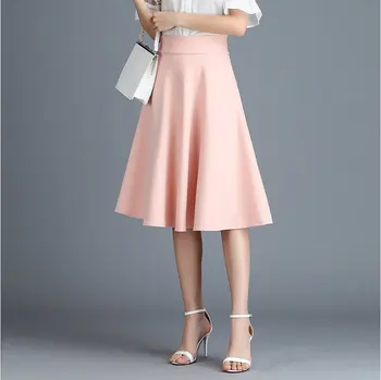 Sievietes Vasaras Ikdienas Kroku Svārki Biroja Dāma Augsta Vidukļa Hepburn Stils Plus Lieluma Ceļgalu garums-line Svārki Drēbes Balts