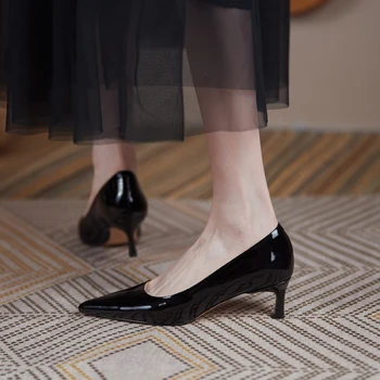 Sieviešu sūkņi, Īstas Ādas kurpes plus lieluma 22-25.5 cm Pilnu lakāda classic augstiem papēžiem Eiropas Amerikāņu modes