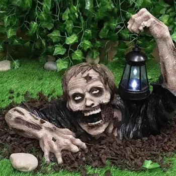 Sveķu Zombiju Laternu Šausmu Halloween Dārza Dekors Rūķis Statuja Biedējošu Sveķu Zombiju Lampas Āra Zālienu, Pagalmā Rotājumi