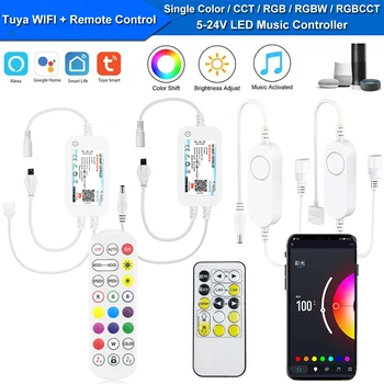 Tuya Smart Dzīves APP DC5V-24V Wifi DW/KMT/RGB/RGBWW/RGBCCT LED Gaismas Sloksne Bezvadu Tālvadības pults strādā ar Alexa, Google Home