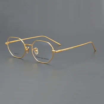 Tīra Titāna Brilles Vīriešiem Sievietēm Unisex Zelta Daudzstūris Brilles Rāmis Cilvēks Modes Skaidrs, Lēcas, Briļļu Recepti Redzes Nerd