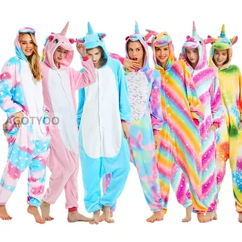 Unicorn Onesies Unisex Ziemas Gudrs Panda Totoro Skelets Onesies Sieviešu Naktsveļu Anime Kostīmi Pieaugušajiem Flaneļa Pidžamu Sleepwear