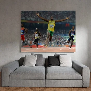 Usain Bolt Ikonu olimpiskajām Spēlēm 100m Audekla Plakāta Drukas Sienas Art Print Sienas Mākslas Dzīvojamā Istaba Guļamistaba Dekorēšana Krāsošana