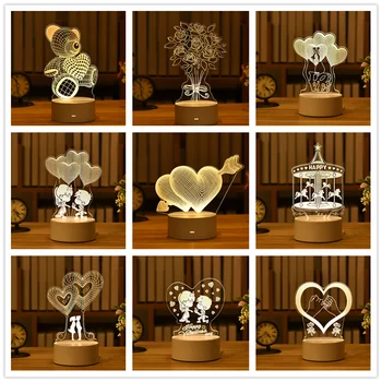 Valentīna Dienas Rozes Lācis Valentīna Diena Dāvanu Mīlestība 3D Lampas Akrila LED Nakts Gaisma Kāzu Dekorēšana Lieldienu Rotājumi 10*18 cm