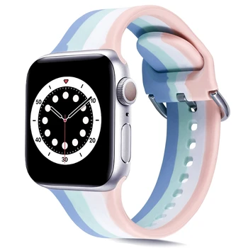 Varavīksnes Silikona Siksniņa Apple Skatīties Joslas 40mm 44mm 38mm 42mm Sporta Gumijas Watchband Smartwatch Aproce 3 4 5 6 Se Aproce
