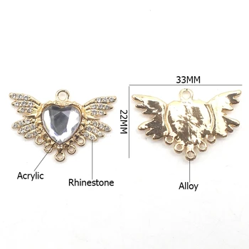 YWXINXI 10Pcs jauns sakausējuma rhinestone sirds formas nelielu piekariņu, modernu un izsmalcinātu kaklarota, aproce dāmas kulons jewelr